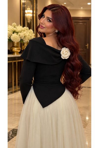 Habiba A Design That Combines the Intensity of Black and the Purity of Ivory in an Exceptional Harmony, Giving You a Look That Exudes Understated Elegance and Leaves an Unforgettable Impression in Every Occasion.