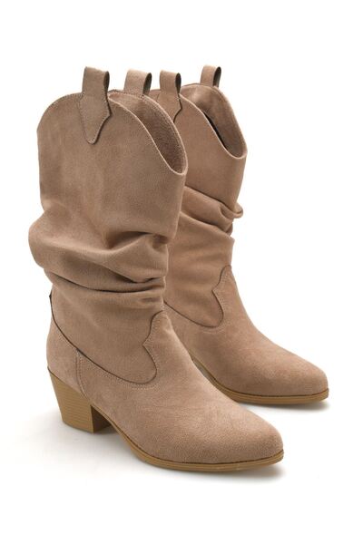 MODAADAM Women's Hector Bellows Detail Low Heel Cowboy Skin Suede - Tan