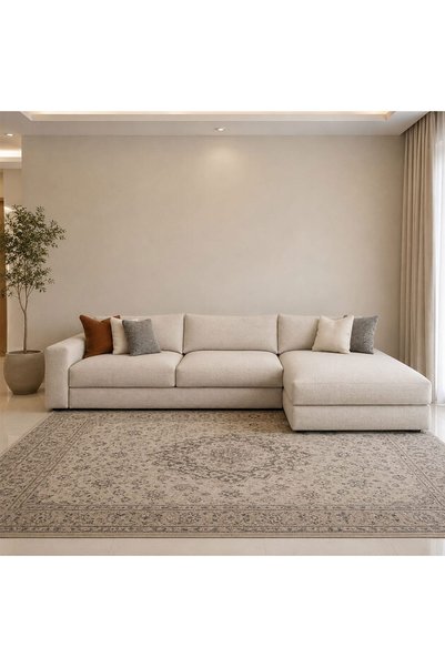 homejoyz L-Shaped Corner Sofa Linen and Swedish Wood - Beige - Evra - 250X180X75X90 cm