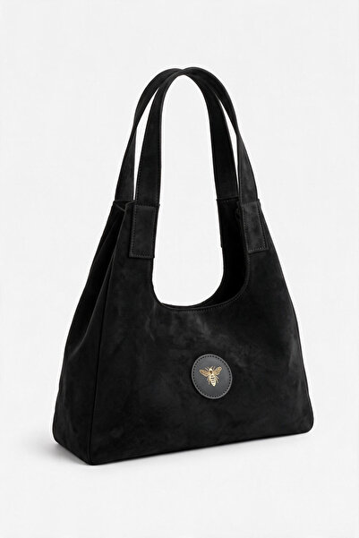 BeeBlack Geantă de umăr pentru femei din piele intoarsa neagra model Brown Be...