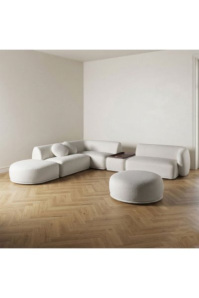 homejoyz Corner Sofa L-Shaped Boucle and Swedish Wood-Off White-Yavisas-300X280X83X75 cm