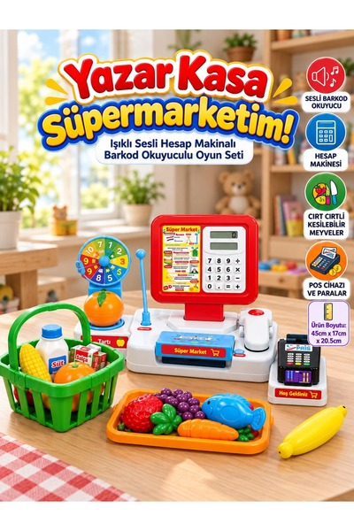 Tıfıl Toys Yazar Kasa Süpermarketim! Işıklı Sesli Kesilebilir Meyveli Barkod ...