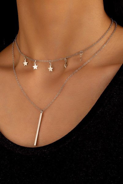 New Obsessions Starry Silver Color Stick Necklace Combination