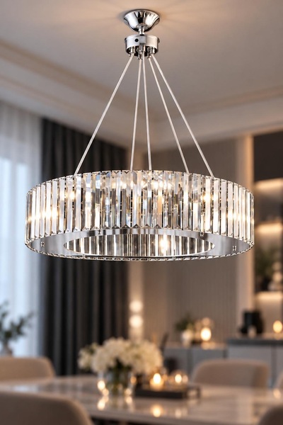İstanbul Avize Elmas 60cm Gümüş Lüx Kristal Taşlı Avize