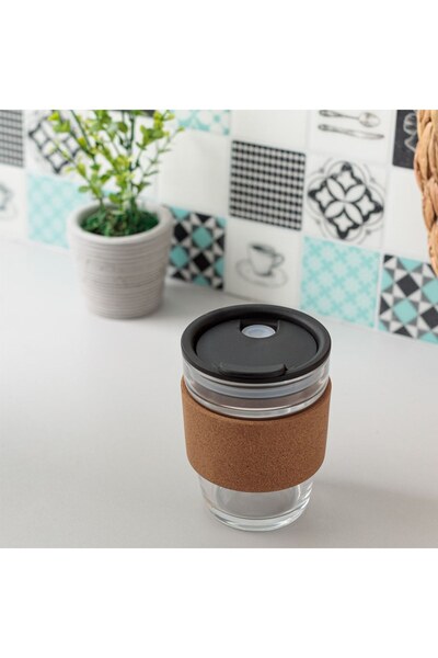 OEM Pahar din Sticla cu Pluta & Capac din Plastic 300ml - Pahare Cafea, Bucat...