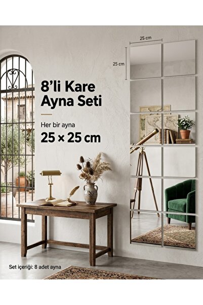 MAFRA Kare Boy Aynası 8 Parçalı 25x25 Cm, Boy Aynası, Parça Ayna, Gümüş Ayna,...