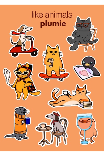 Plumie Köpüş Ve Çiçekler and Like Animals 2-Piece Sticker Sheet Set - Notebook, Agenda