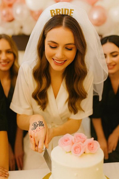 New Obsessions Bride-Gelin Yazılı Mat Siyah ve Pembe Geçici Dövme 2'li Paket