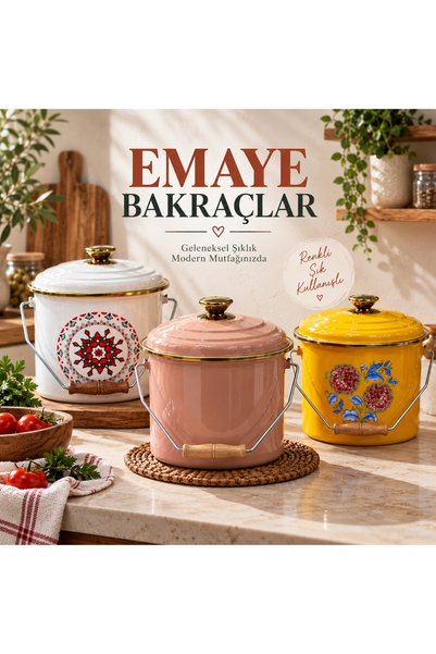 Bonera Set de 3 vase emailate 20-22-24 cm Crem - Vas pentru iaurt cu lapte de boabe