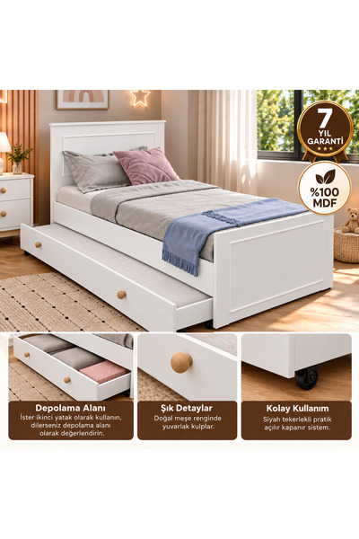 VENATTO madrid yavru yataklı,depolama alanlı karyola (%100mdf)