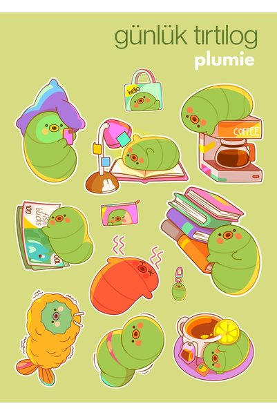 Plumie Kirpisu and Günlüktırtılog 2-Piece Sticker Sheet Set - Notebook, Agenda