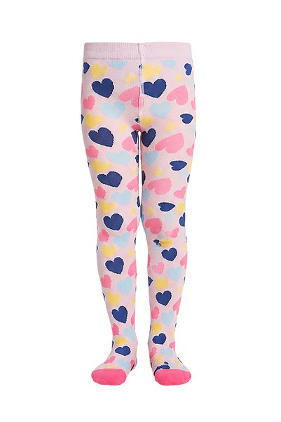 Denokids Girl's Heart Patterned Thick Pantyhose – Pink Fun Design (Ages 2-9)