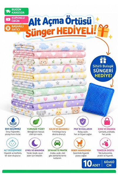 Naturashine Pofuduk alt açma örtüsü 5+5 10 adet 60*60 cm kolay kullanım (süng...