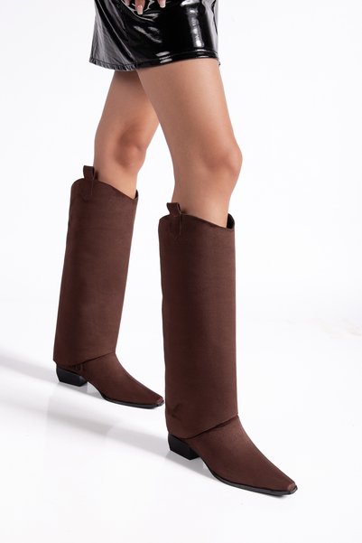 bakac store Women's Brown Suede Detachable Boots and Heeled Boots