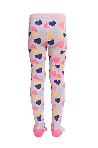 Denokids Girl's Heart Patterned Thick Pantyhose – Pink Fun Design (Ages 2-9)