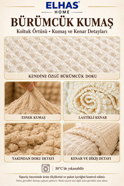 ELHAS BÜRÜMCÜK ETEKSİZ L KÖŞE koltuk örtüsü. 7 KİŞİLİK esnek, KÖŞE koltuk kılıfı. TOPLAM UZUNLUK 550CM