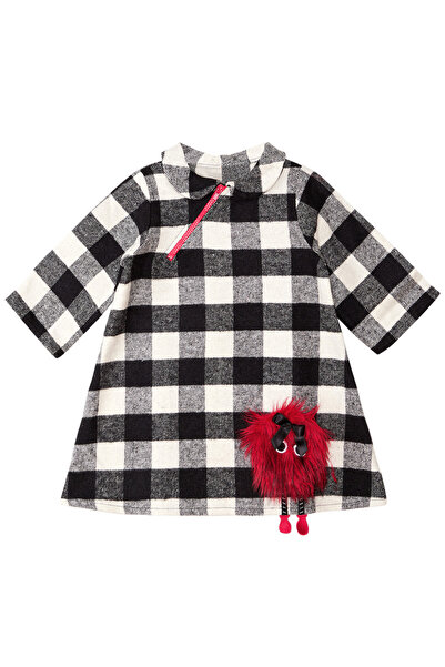 Denokids Rochie în carouri pentru fetițe Ponpon cu jucărie la guler