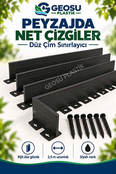 GEOSU TEKNİK YALITIM GEOSU SİYAH DÜZ PEYZAJ SINIRLAYICI 5 metre( 2x2,5 M)ÇİM/...