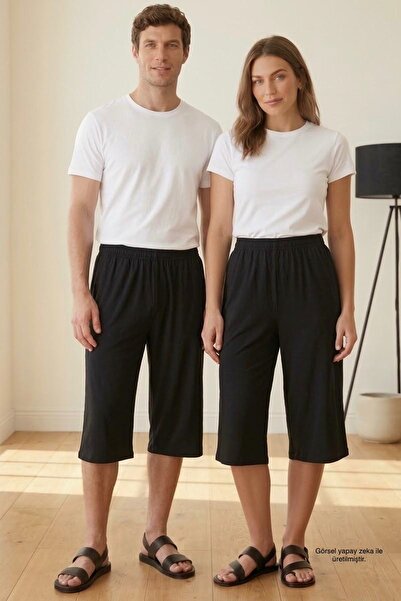 VİP BERA TEKSTİL Unisex Siyah 1. Kalite Likralı Penye Bol Paça Bermuda