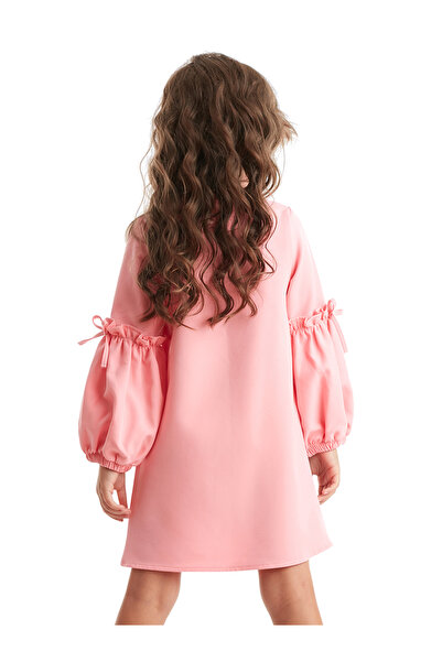 Denokids Pink Cute Friends Girls' Woven Balloon Sleeve Winter Dress