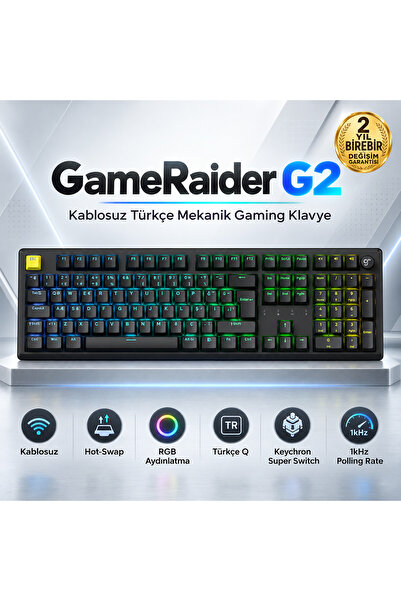 GameRaider G2 Keychron Super Switch Hotswap RGB Kablosuz Türkçe Mekanik Gamin...