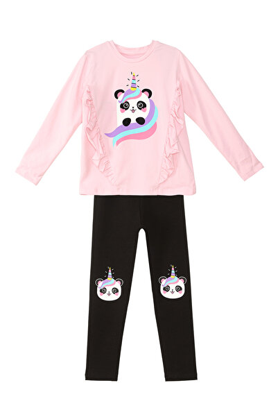 Denokids مجموعة طماق تي شيرت مكشكش للفتيات من Panda Unicorn