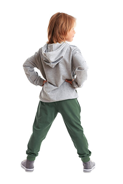 MSHB&G Boys' Winter Animal Patterned Green Hooded Long Sleeve Tracksuit Set 3-10 Years