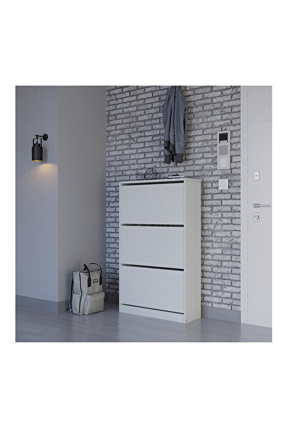 Adore Mobilya Flat Duo 3 Katlı Geniş Ayakkabılık Beyaz