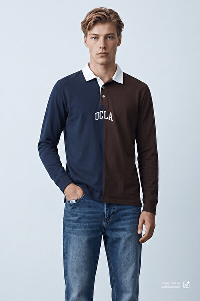 UCLA Ανδρικό φούτερ με λαιμόκοψη CLARK - Καφέ στάμπα, Standard Fit