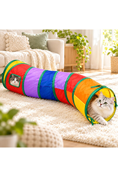 MadPet Kıvrımlı Model Gökkuşağı Katlanabilir Kedi Oyun Tüneli Evcil Hayvan Tü...