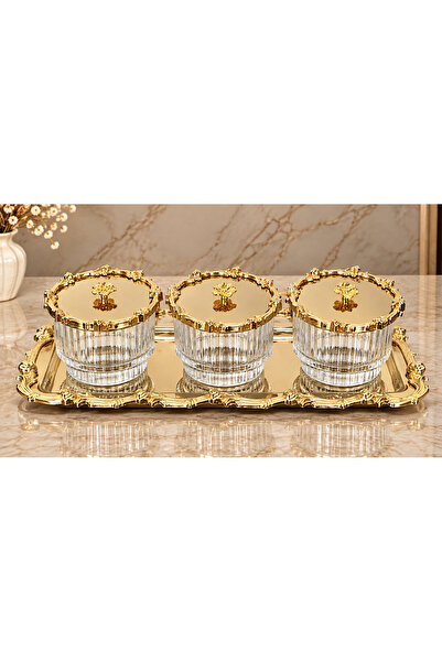 atabey home collection Lalezar Full Gold Bowl Set with Tray & Sugar Bowl & Se...