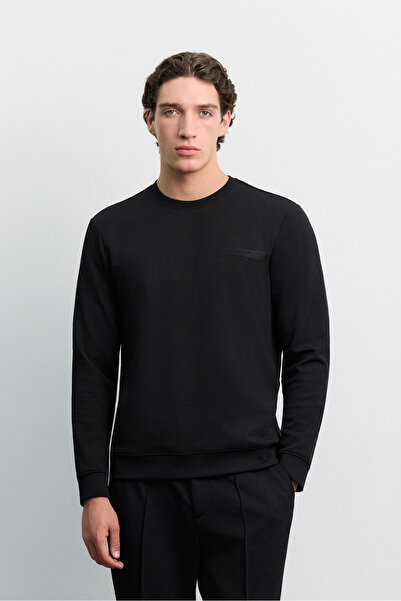 Avva Men's Black Crew Neck Easy-Iron Printed Cotton Regular Fit Sweatshirt A6...