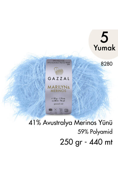 Gazzal Νήμα Πλεξίματος στο Χέρι Marilyn & Merinos 8280, 5 κουβάρια, 250 γρ.