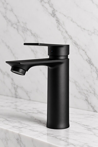 KUSTAR Lüks Siyah Sabit Aç Kapa Kısa Lavabo Bataryası – Su Tasarruflu, Dayanı...