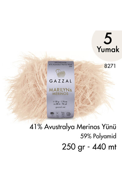 Gazzal Νήμα Πλεξίματος στο Χέρι Marilyn & Merinos 8271, 5 κουβάρια, 250 γρ.