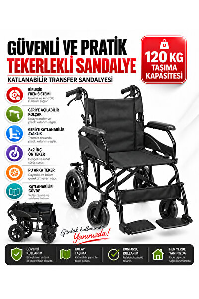 Witali Tekerlekli Sandalye Hafif Katlanabilir Frenli Kolçakları Açılır Ayakla...