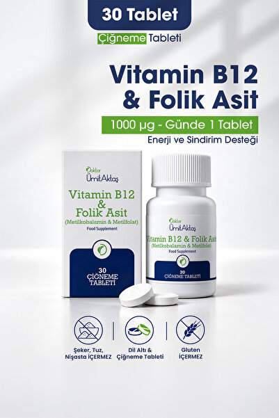 Dr. Ümit Aktaş Vitamin B12 & Folikasit - Aktif B9 - 30 Tablet