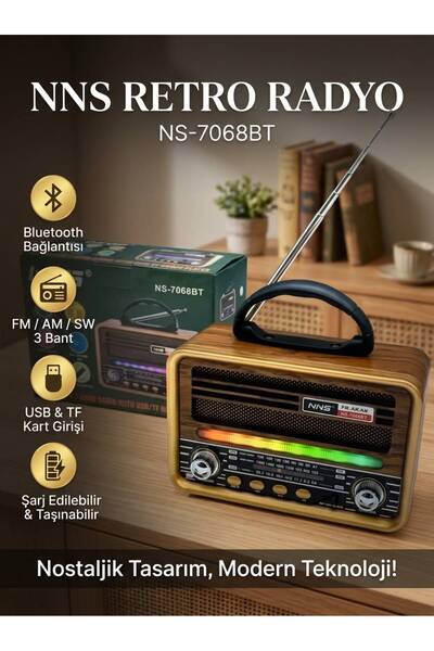 Premio NS-7068BT Taşınabilir AM/FM Çok Bantlı Nostaljik Işıklı Radyo Retro Dü...