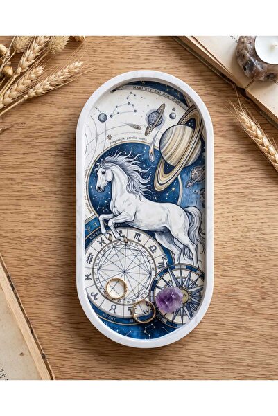 Cogo Seramik Beyaz At / Mitolojik & Astroloji Temalı Oval Dekoratif Tepsi – T...