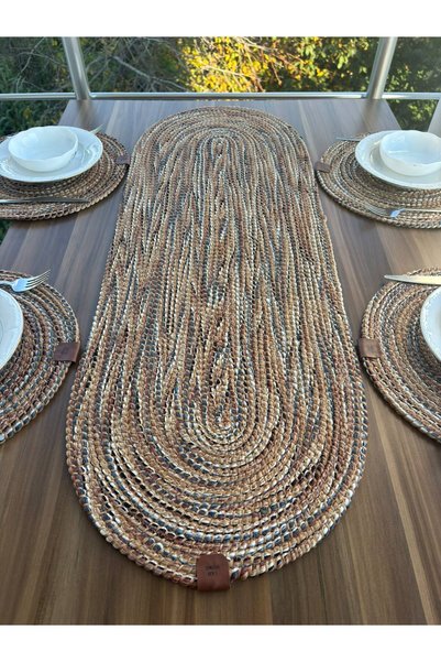 ŞAH HOME Oval Örgü Dokulu Runner – Leke Tutmaz – Modern Sofra ve Yemek Masası...
