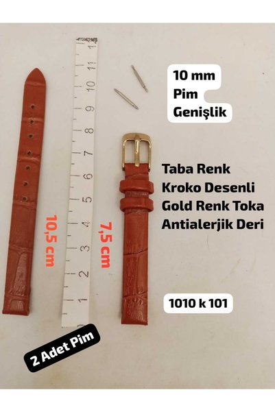 Brality 10 mm Uyumlu Kol Saati Kordonu , Taba Renk Kroko Desenli Model , GOLD...