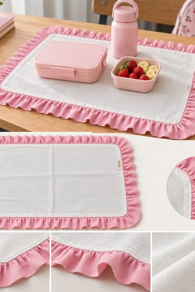 ZİLCA HOME Fırfırlı Çocuk Beslenme Peçetesi 35x45 cm Okul Beslenme Örtüsü Mas...