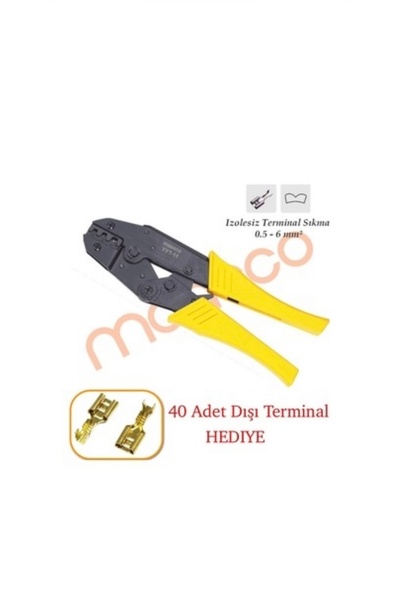 Mas Maasco Yyt-11 Izolesiz Sarı Oto Terminal Pabuc Sıkma Pense + Pabuç hediye