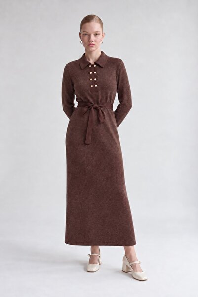 Levidor Suede Garnished Cashmere Dress Brown