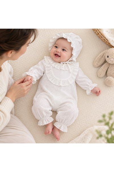 Fida All-Fishnet Lace Baby Romper Set