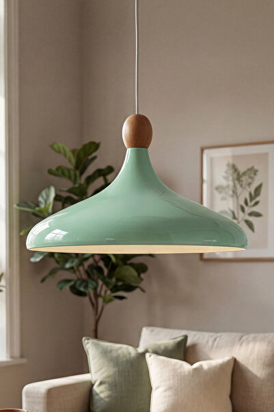 Marrien Nova Bohem Ahşap Boncuklu Mint Yeşili Metal Sarkıt (35 cm) Yemek Masa...