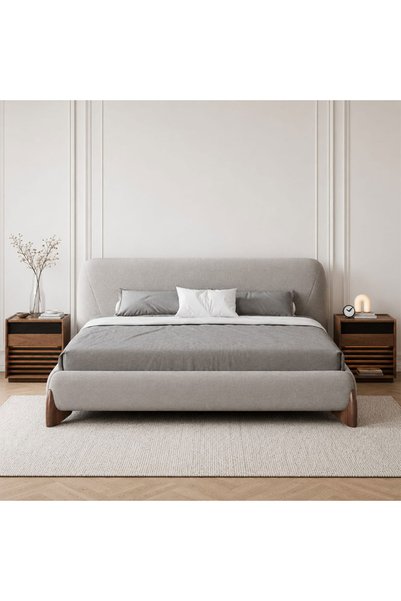 homejoyz Linen Upholstered Platform Bed - Gray - Curva