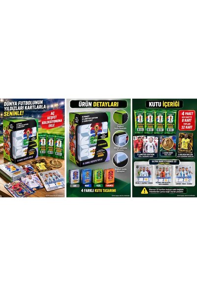 TOYFEST Panini FIFA 2026 Dünya Kupası 1 Golden Baller 3 L.E. Kart Toplam 37 Metal Kutulu Futbolcu Kartı Gri