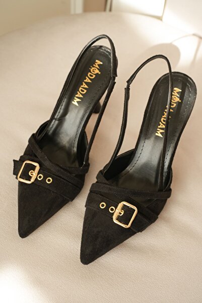 MODAADAM Women's Wille Thin Heeled Shoes - Black Suede