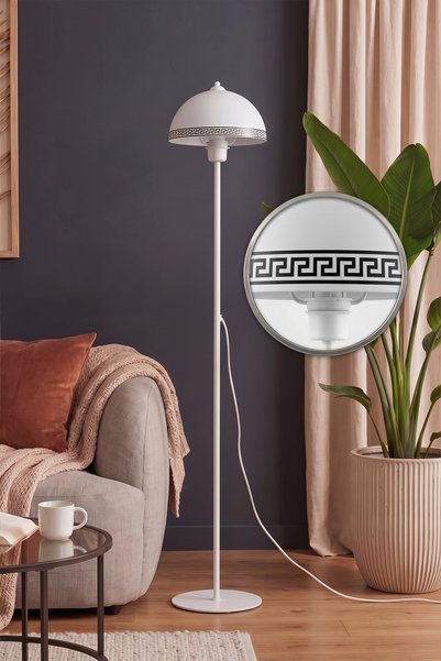 Marrien Luna Beyaz Tek Ayaklı Metal Luxury Mantar Lambader Salon & Oturma Oda...